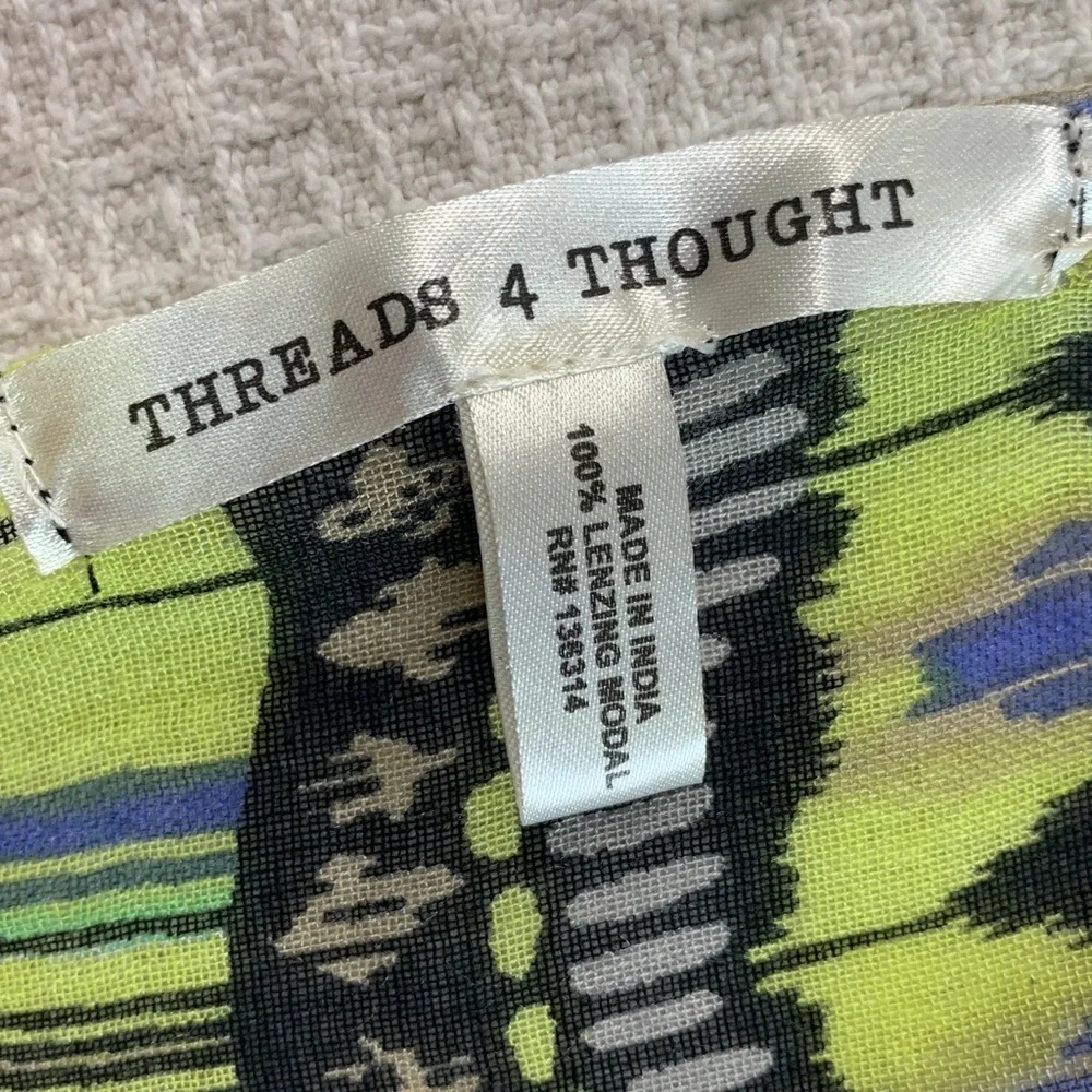 Thread 4 Thought modal scarf with fluorescent green, blue, black and teal print